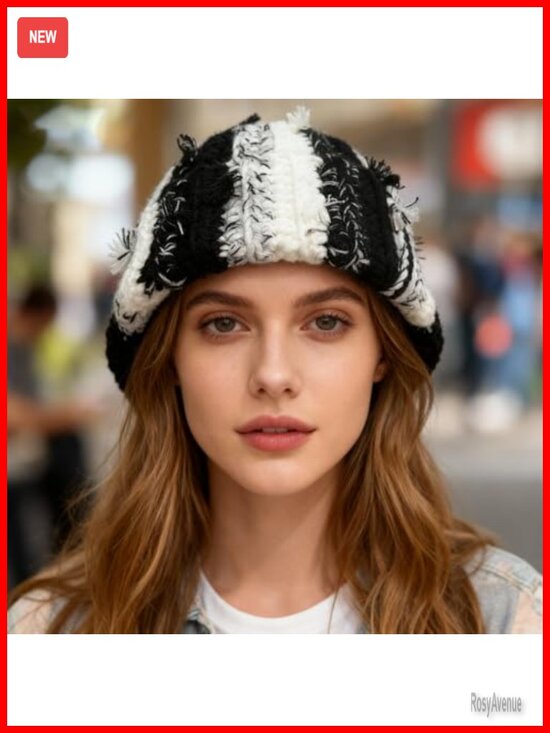 Chunky Crochet Beanie Casual Cuffed Winter Hat with Boho Tassel Knot main image 4